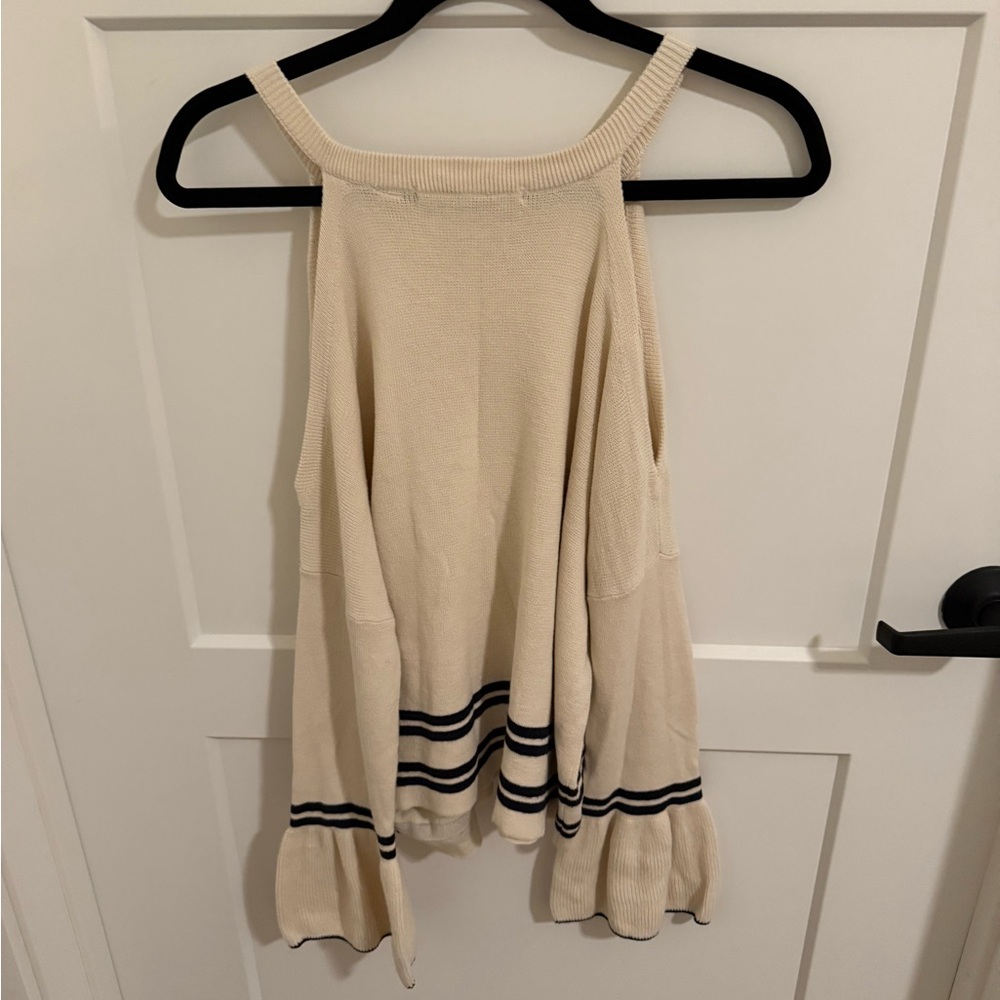 Knitted & Knotted Cream Knit Tank Top Sweater M Striped Hem Sleeveless Boho - Picture 6 of 6